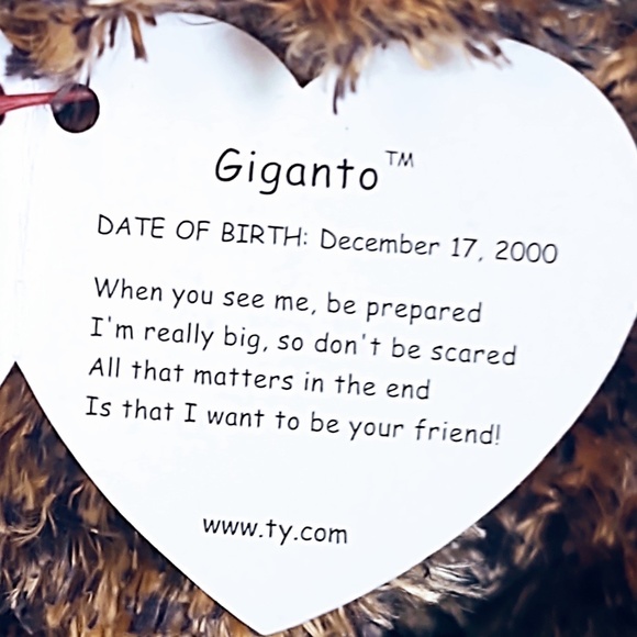 NWT Vintage TY Beanie Babies Giganto Wooly Mammoth DOB 12/17/2000, Tag Attached - Picture 2 of 13